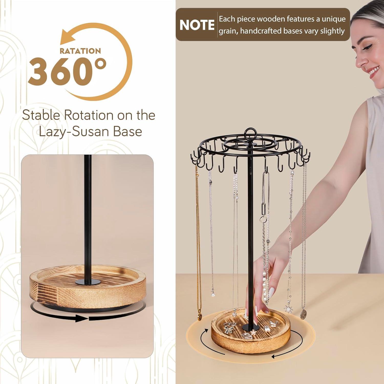 Soporte de Collar Rotatorio Losneg, Organizador Vintage 24 Ganchos