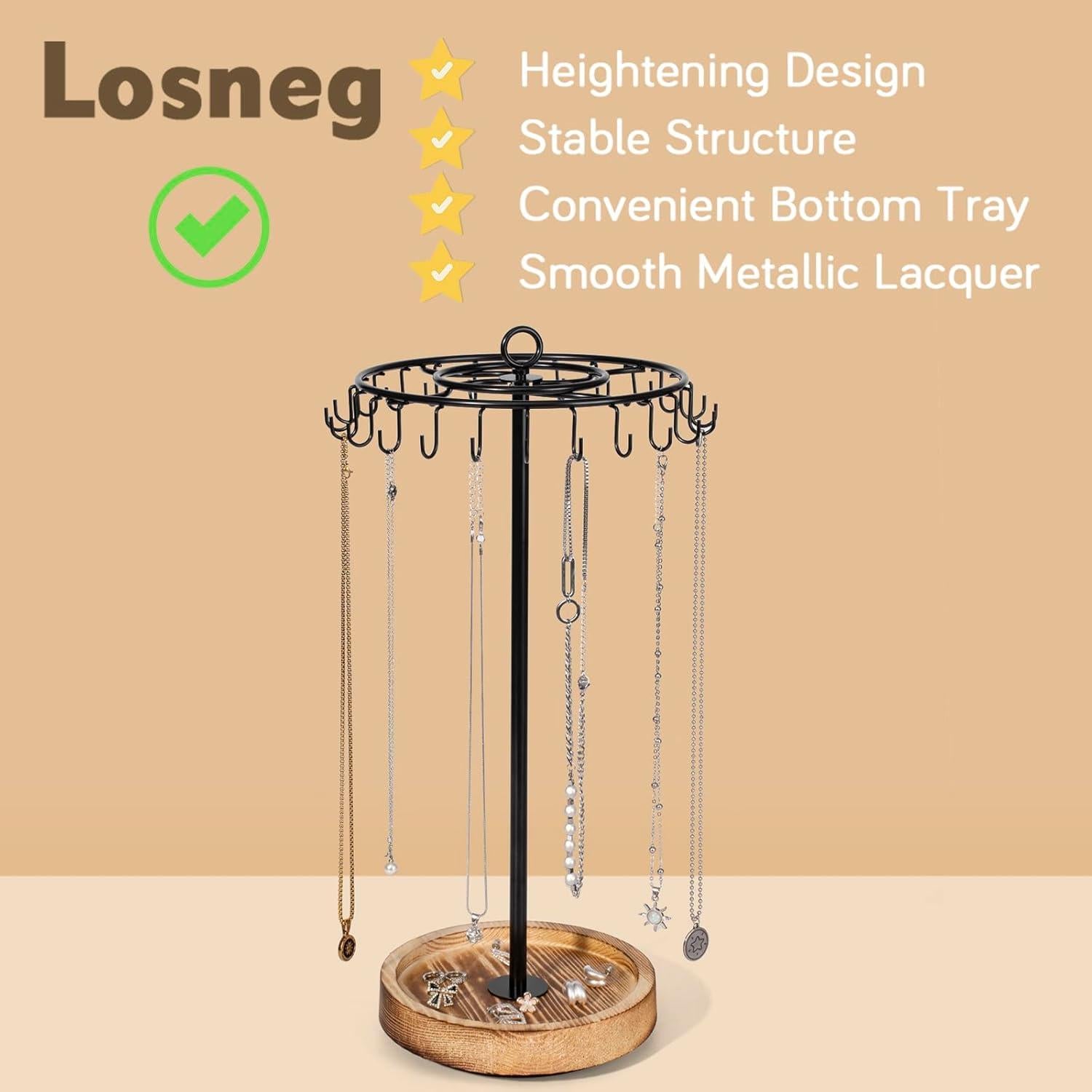 Soporte de Collar Rotatorio Losneg, Organizador Vintage 24 Ganchos