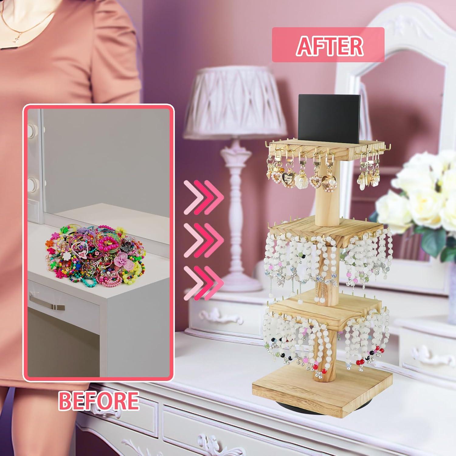 Soporte de Joyería ERTIUANIO Rotatorio 3 Niveles 60 Ganchos