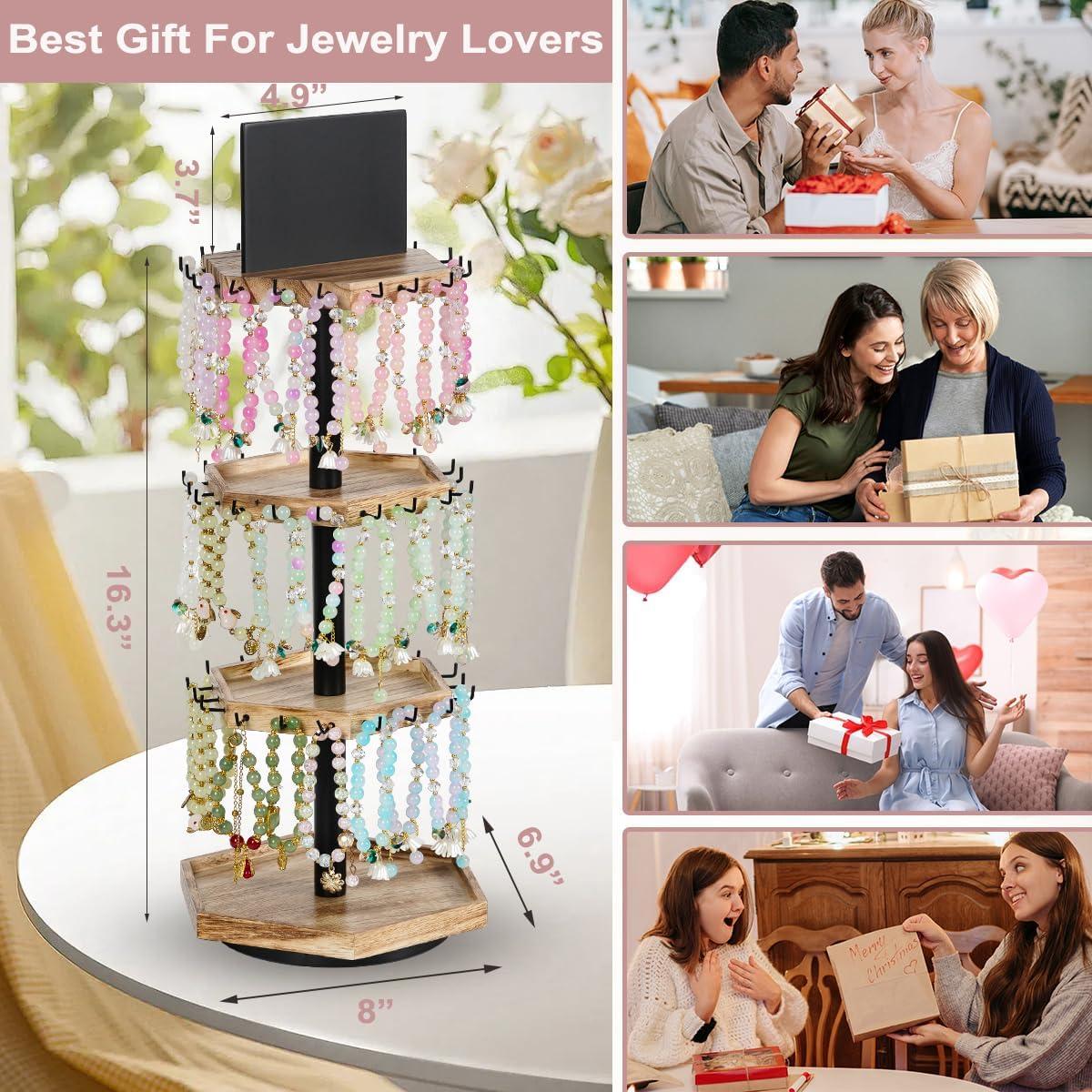 Soporte giratorio para pulseras QILICHZ de madera hexagonal