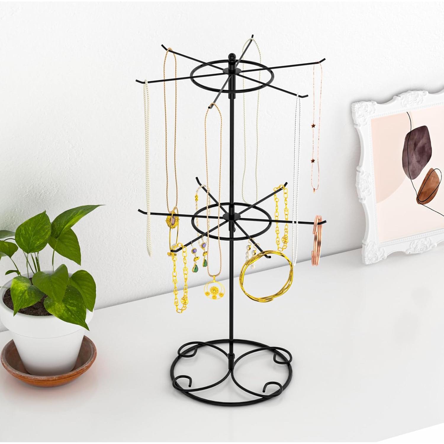 Organizador de Joyería JHJFRAWY Árbol Giratorio 2 Niveles 12 Ganchos