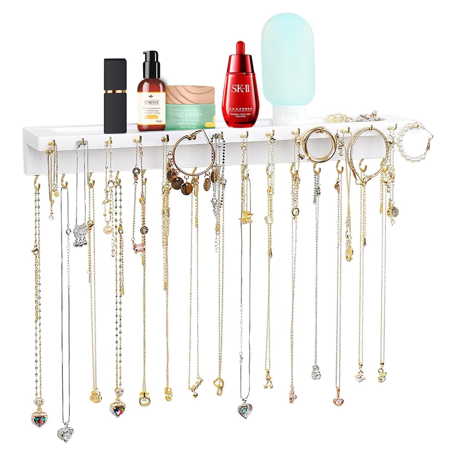 Soporte para Collares YYILIS Blanco con 30 Ganchos y Bandeja