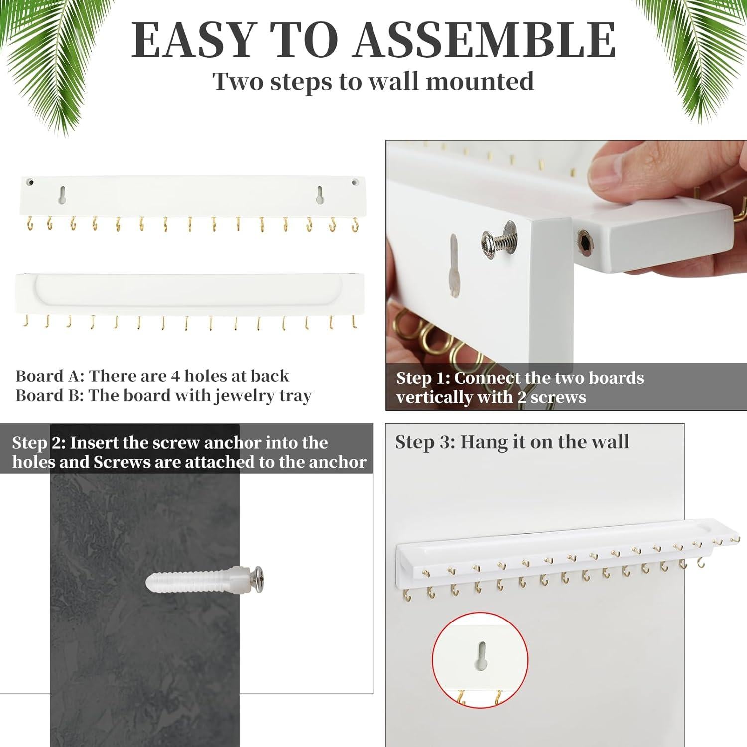 Soporte para Collares YYILIS Blanco con 30 Ganchos y Bandeja