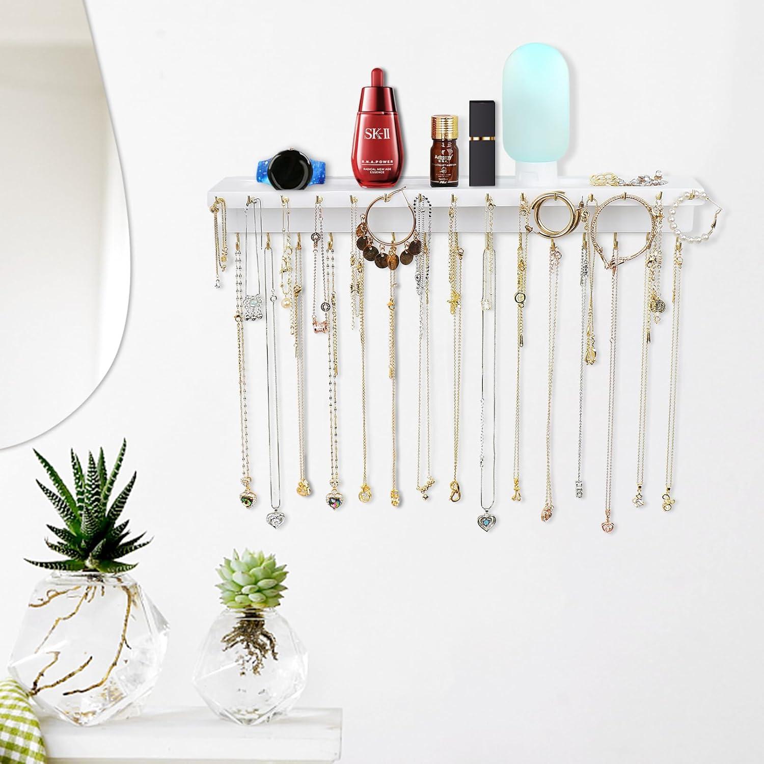 Soporte para Collares YYILIS Blanco con 30 Ganchos y Bandeja