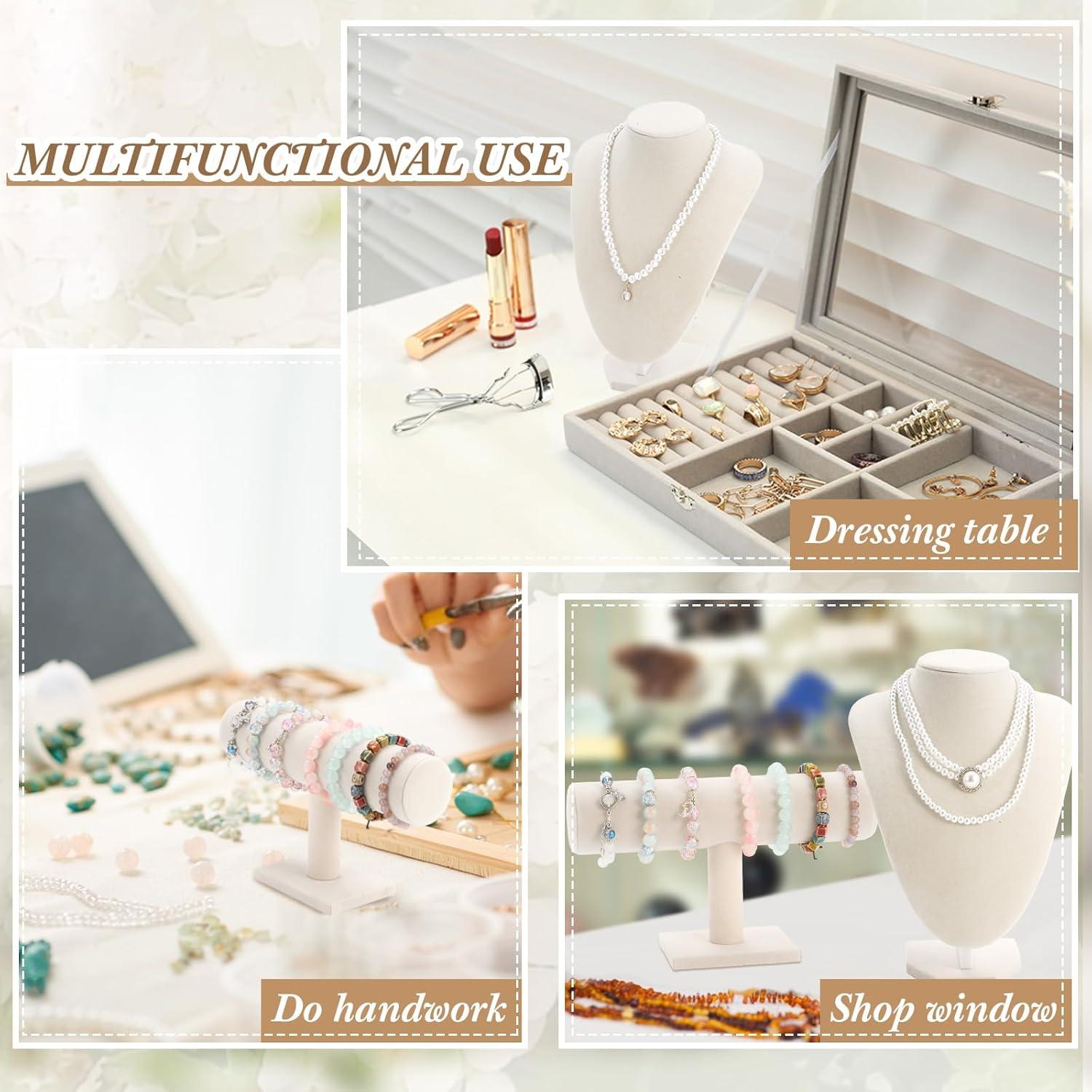 Juego de Exhibición de Joyería Huquary 6 Pcs Beige Terciopelo