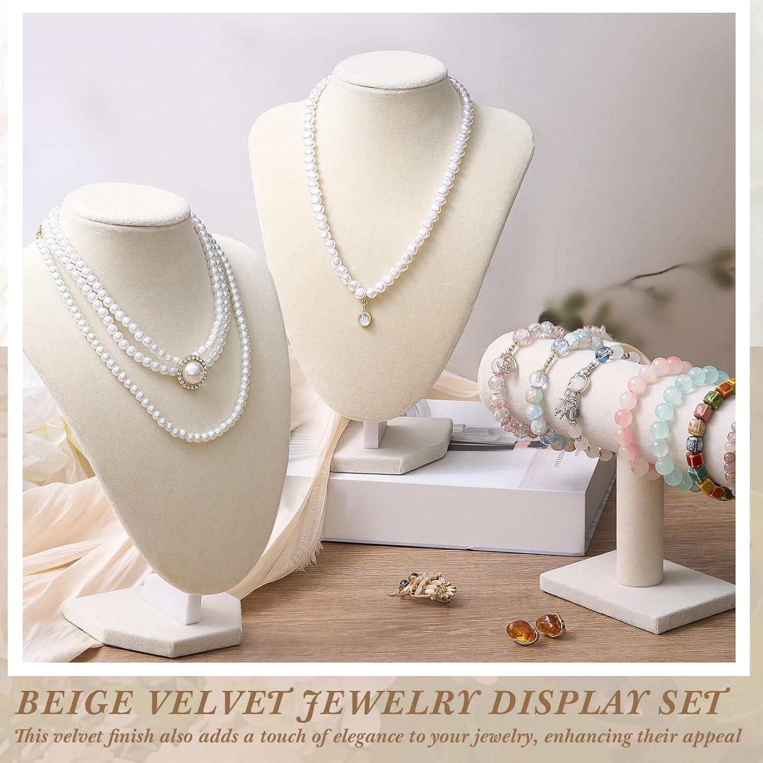 Juego de Exhibición de Joyería Huquary 6 Pcs Beige Terciopelo