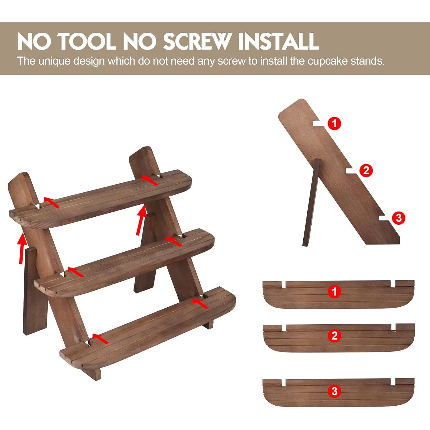 Soporte de Exhibición de Madera WHEARTED 3 Niveles Nuez