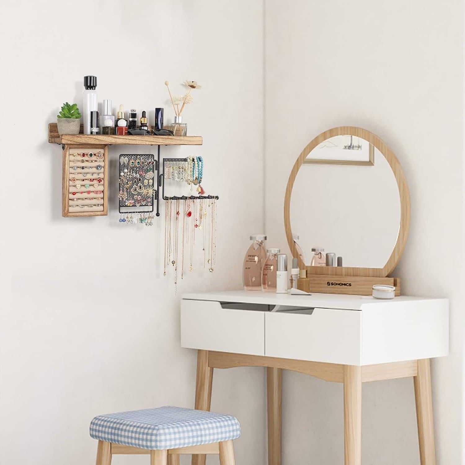 Organizador de Joyería Colgante SOLIMINTR 4 en 1 con Estante