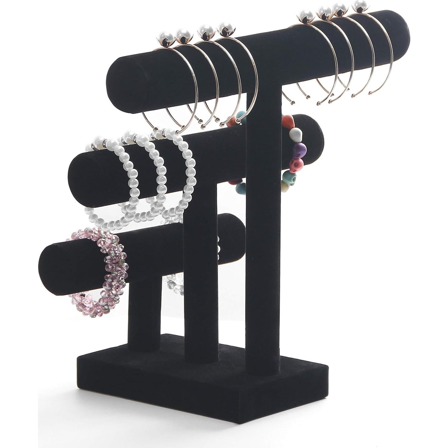 Soporte de Joyería Wuligirl Terciopelo Negro 3 Niveles