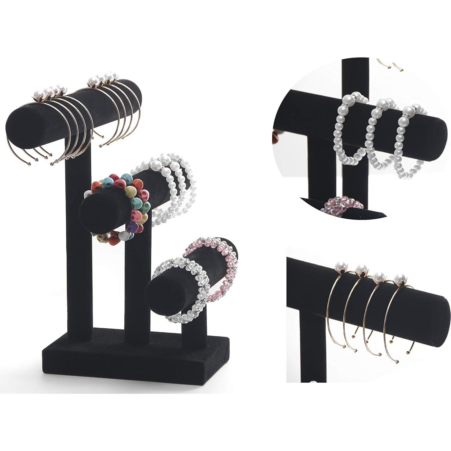 Soporte de Joyería Wuligirl Terciopelo Negro 3 Niveles