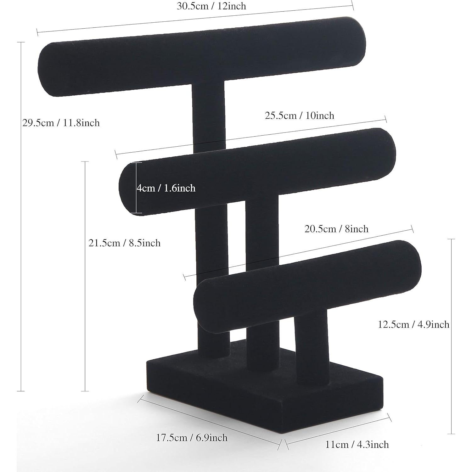 Soporte de Joyería Wuligirl Terciopelo Negro 3 Niveles