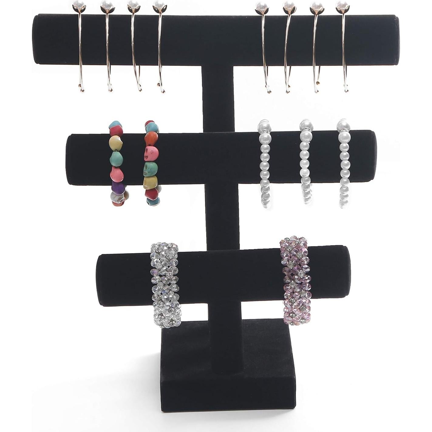 Soporte de Joyería Wuligirl Terciopelo Negro 3 Niveles