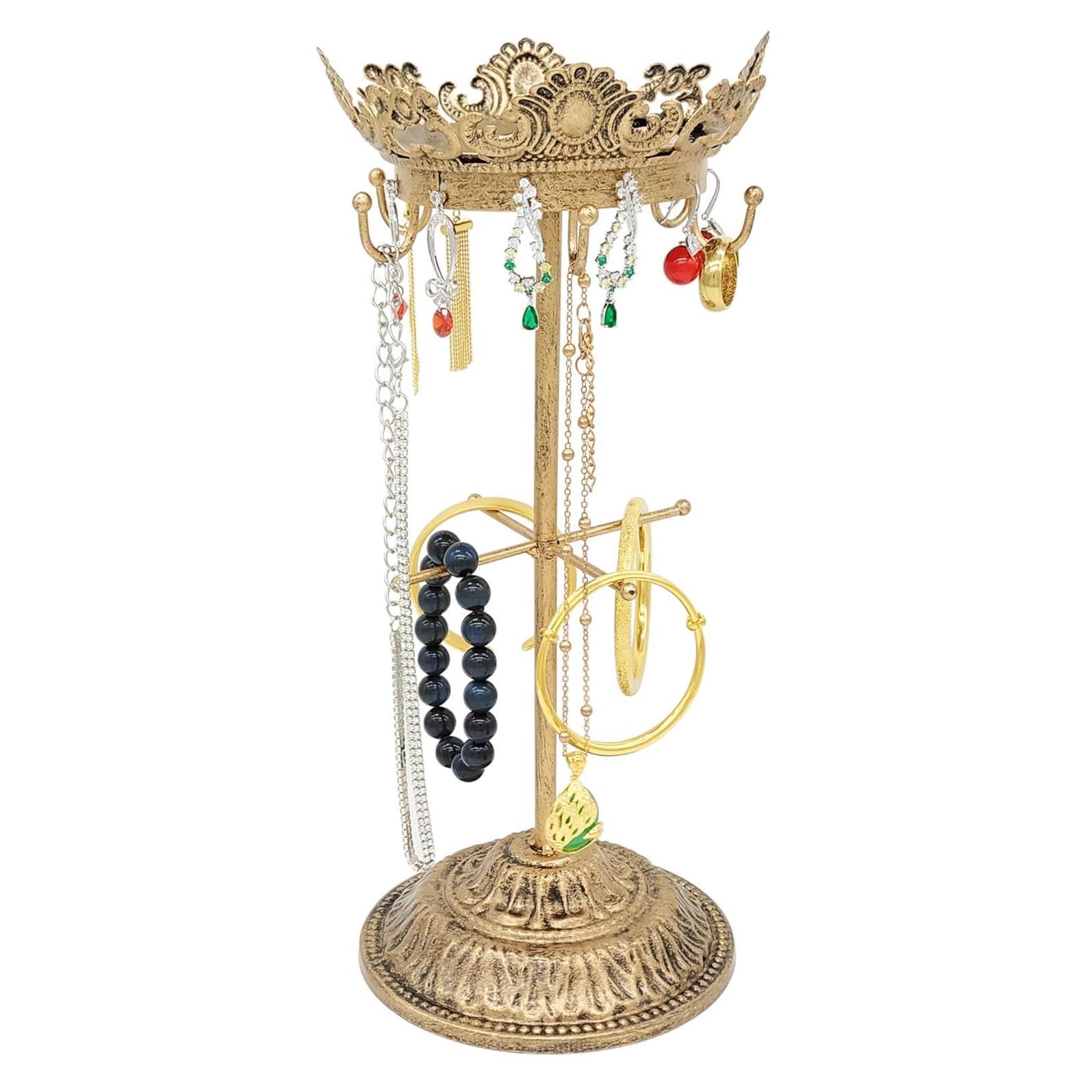 Metal Jewelry Organizer Tower Necklace Tree Bracelet Display Stand w/Hairclip Holder w/Organizer Tree (Bronze)