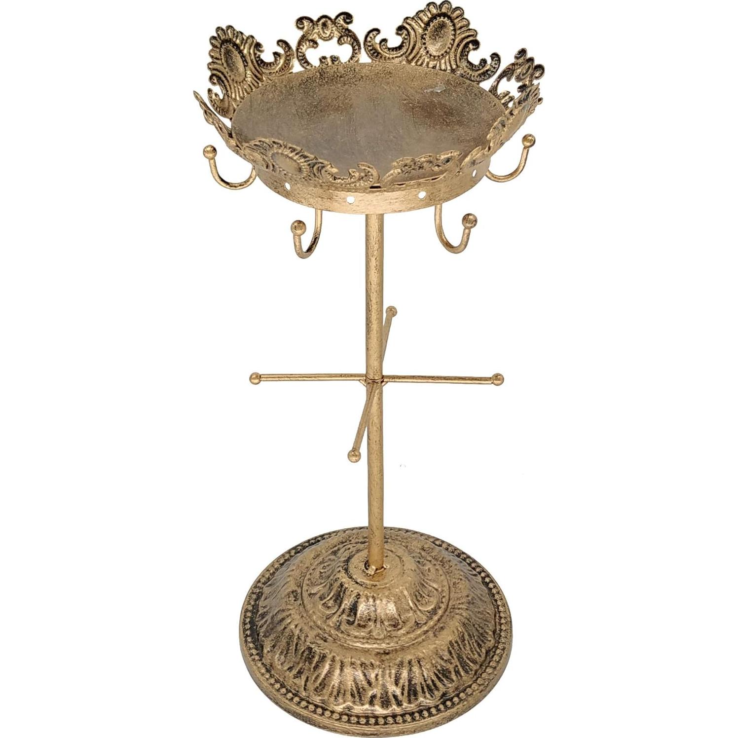 Metal Jewelry Organizer Tower Necklace Tree Bracelet Display Stand w/Hairclip Holder w/Organizer Tree (Bronze)