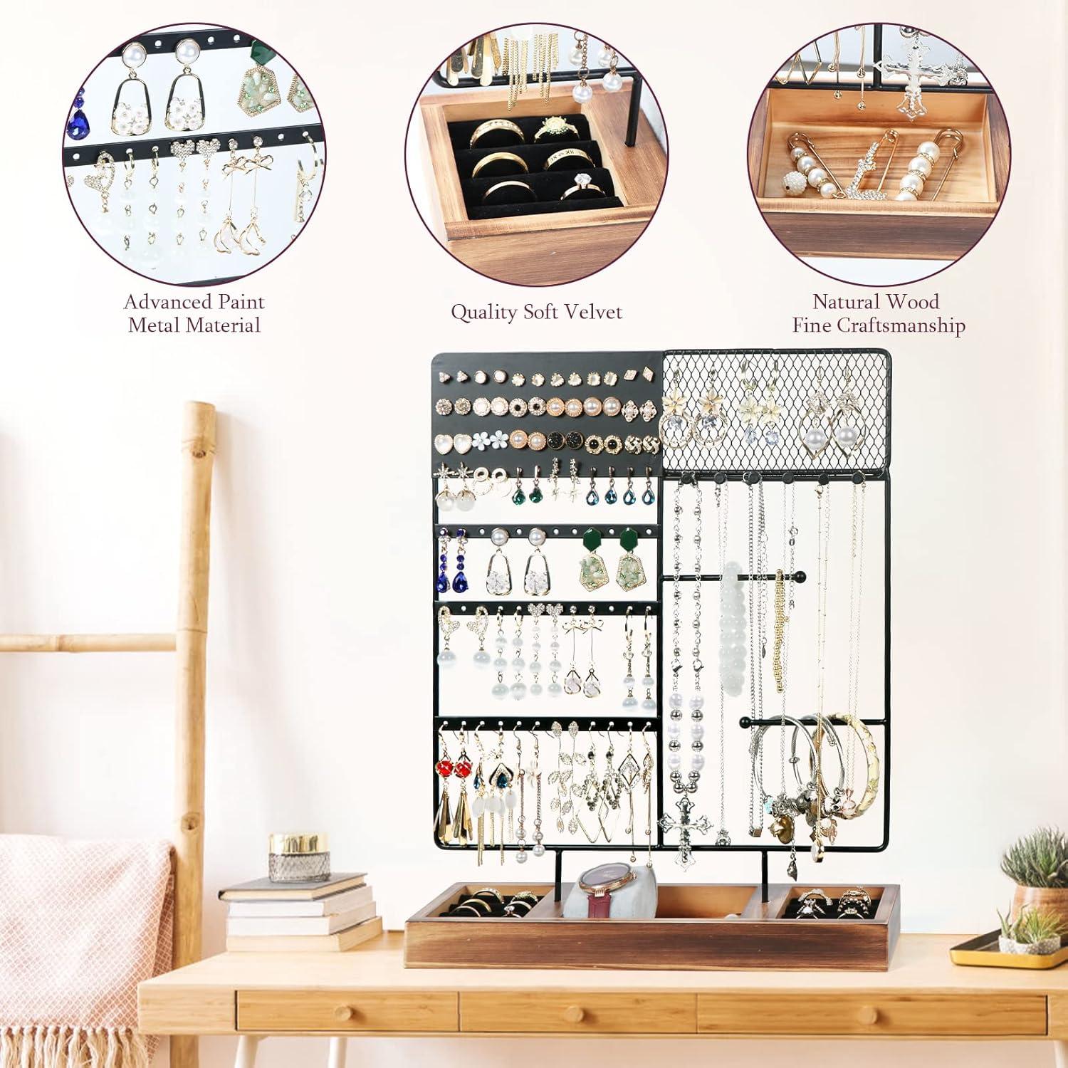 Soporte Organizador de Joyas Sovia - 84 Agujeros para Aretes, Negro