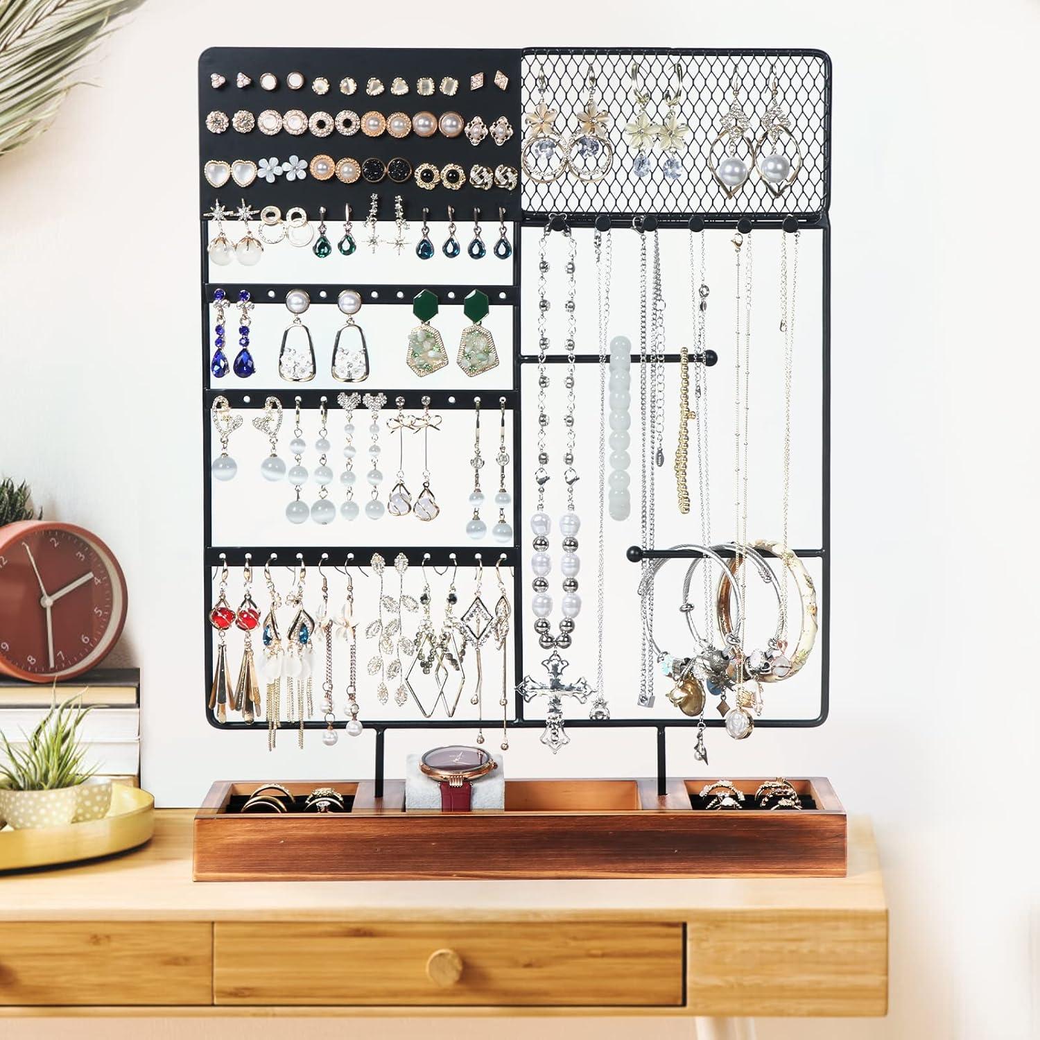 Soporte Organizador de Joyas Sovia - 84 Agujeros para Aretes, Negro