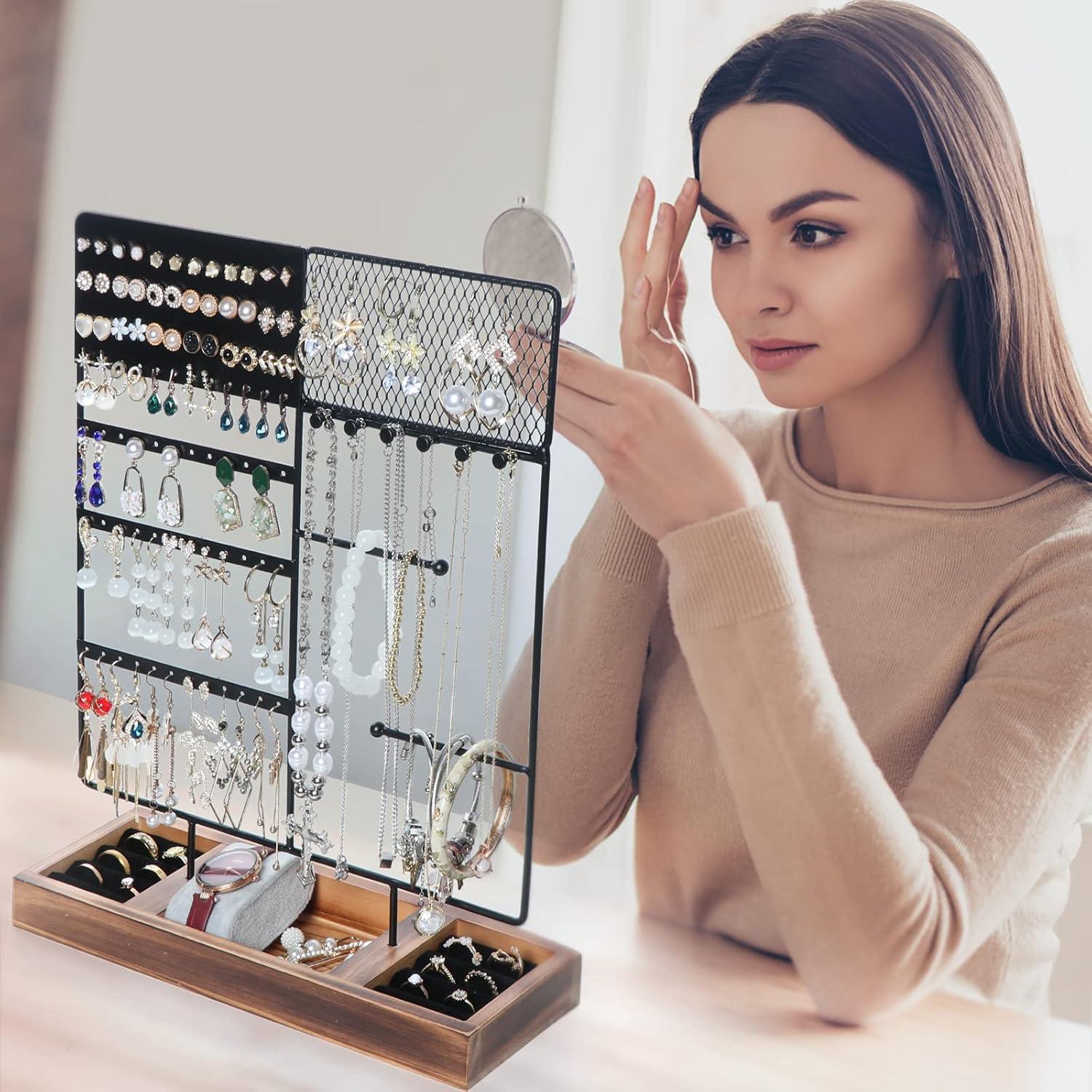 Soporte Organizador de Joyas Sovia - 84 Agujeros para Aretes, Negro