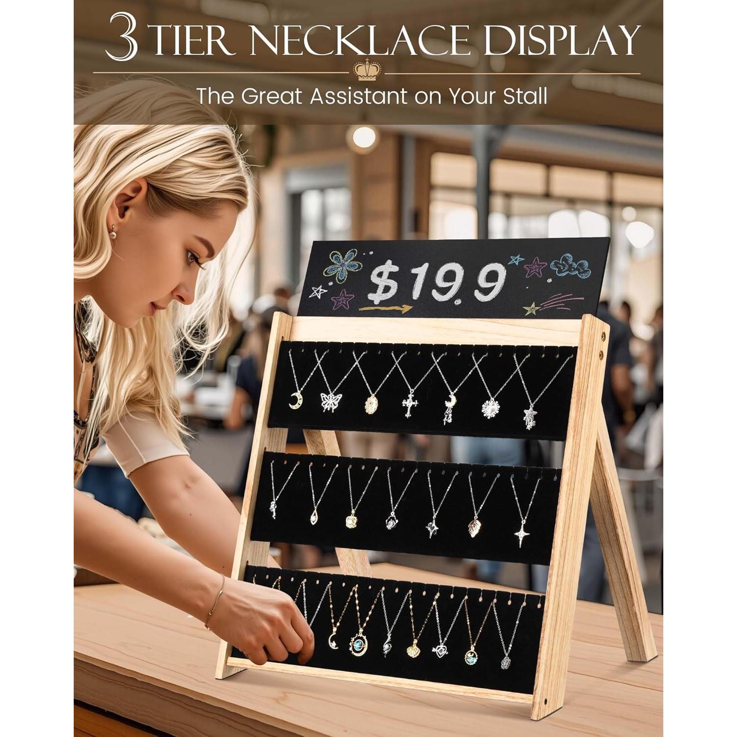 Exhibidor de Collares Plegable Bulado 3 Niveles 66 Ranuras