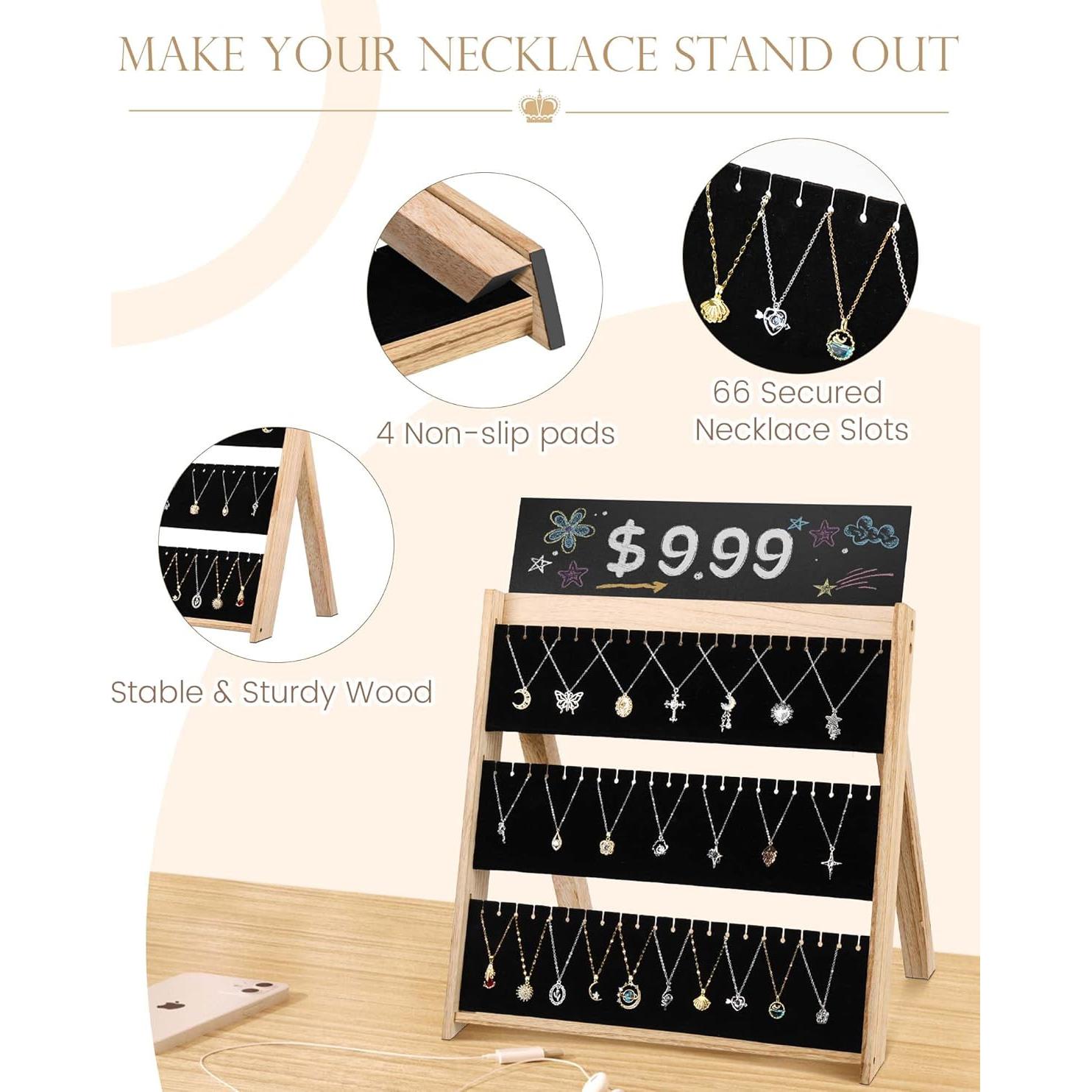 Exhibidor de Collares Plegable Bulado 3 Niveles 66 Ranuras