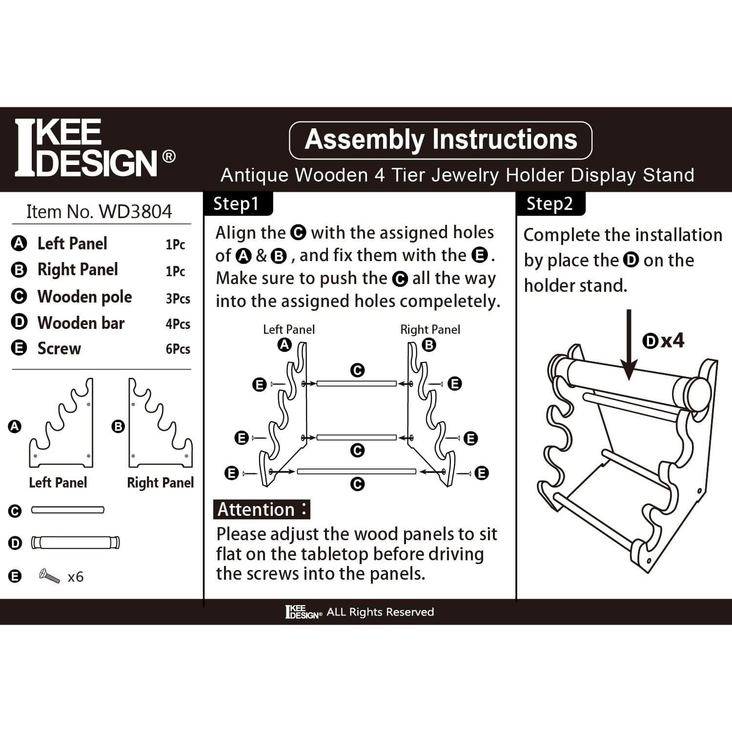 Soporte de Joyería Ikee Design de Madera 4 Niveles 30.48x22.86x35.56 cm
