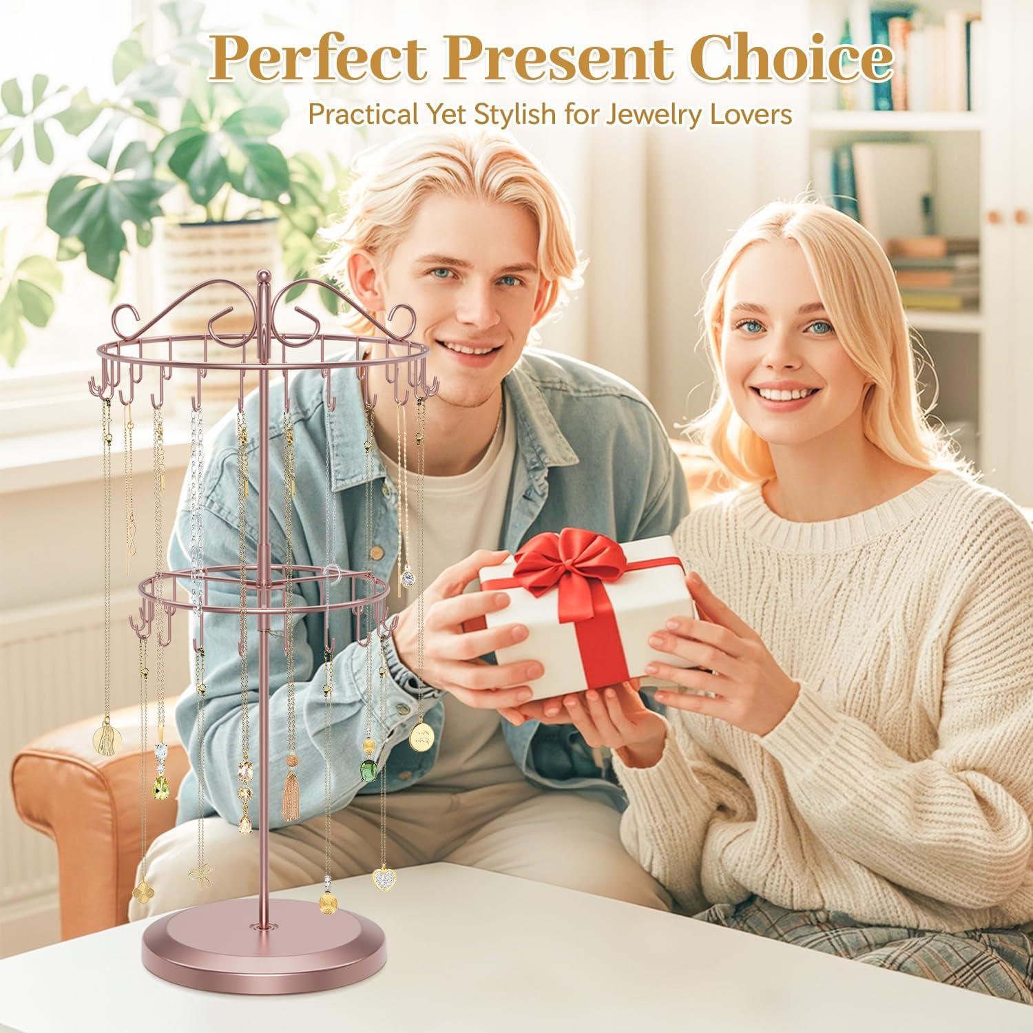 Soporte Organizador de Collares MODOWEY Oro Rosa 2 Niveles