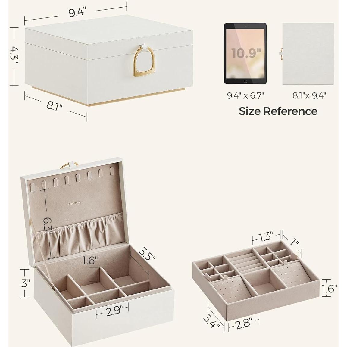 Caja de Joyería SONGMICS 2 Capas Blanco Organizador Elegante