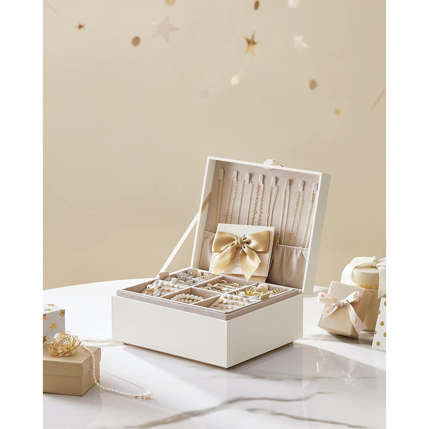 Caja de Joyería SONGMICS 2 Capas Blanco Organizador Elegante