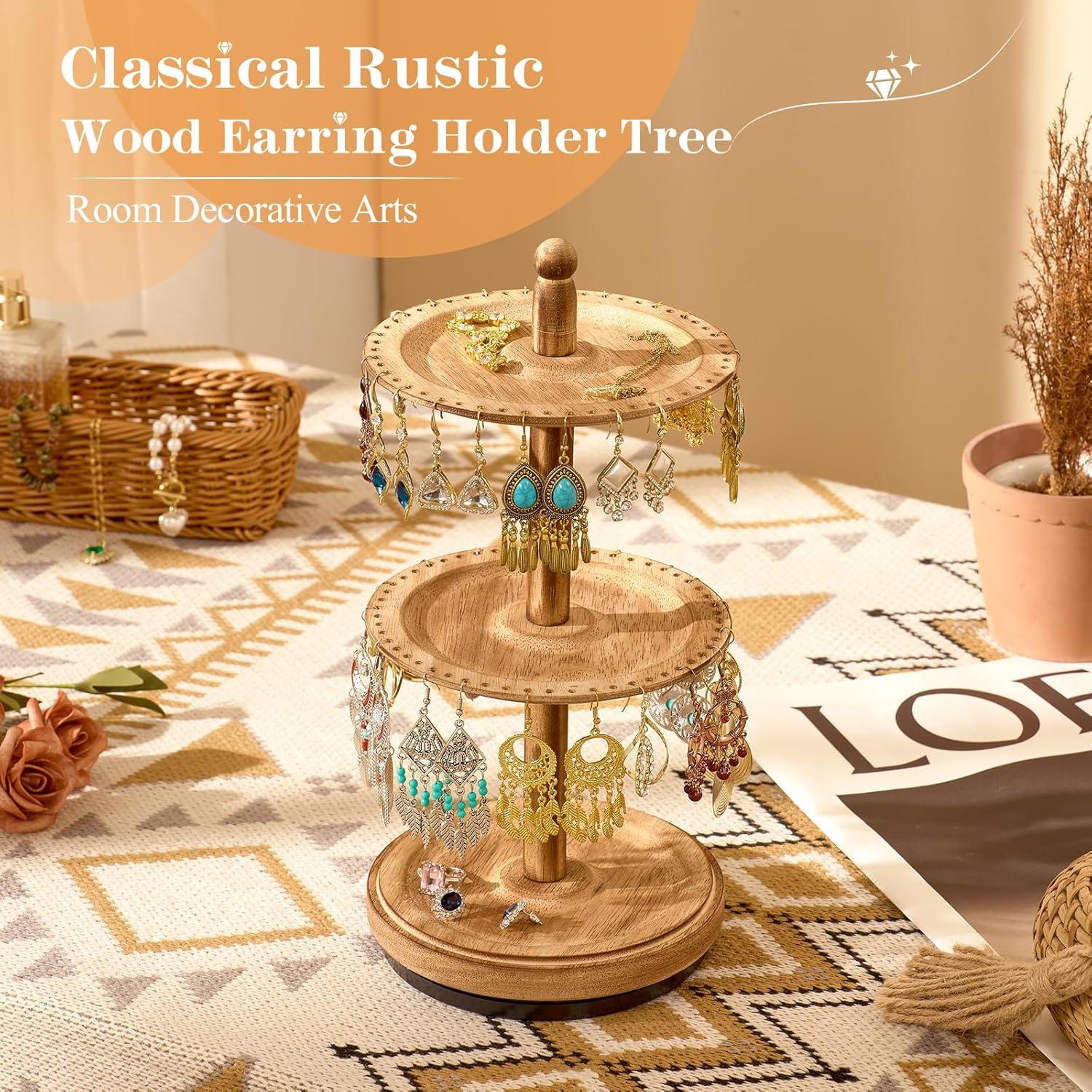 Organizador de Pendientes BNING de Madera Giratorio 3 Niveles