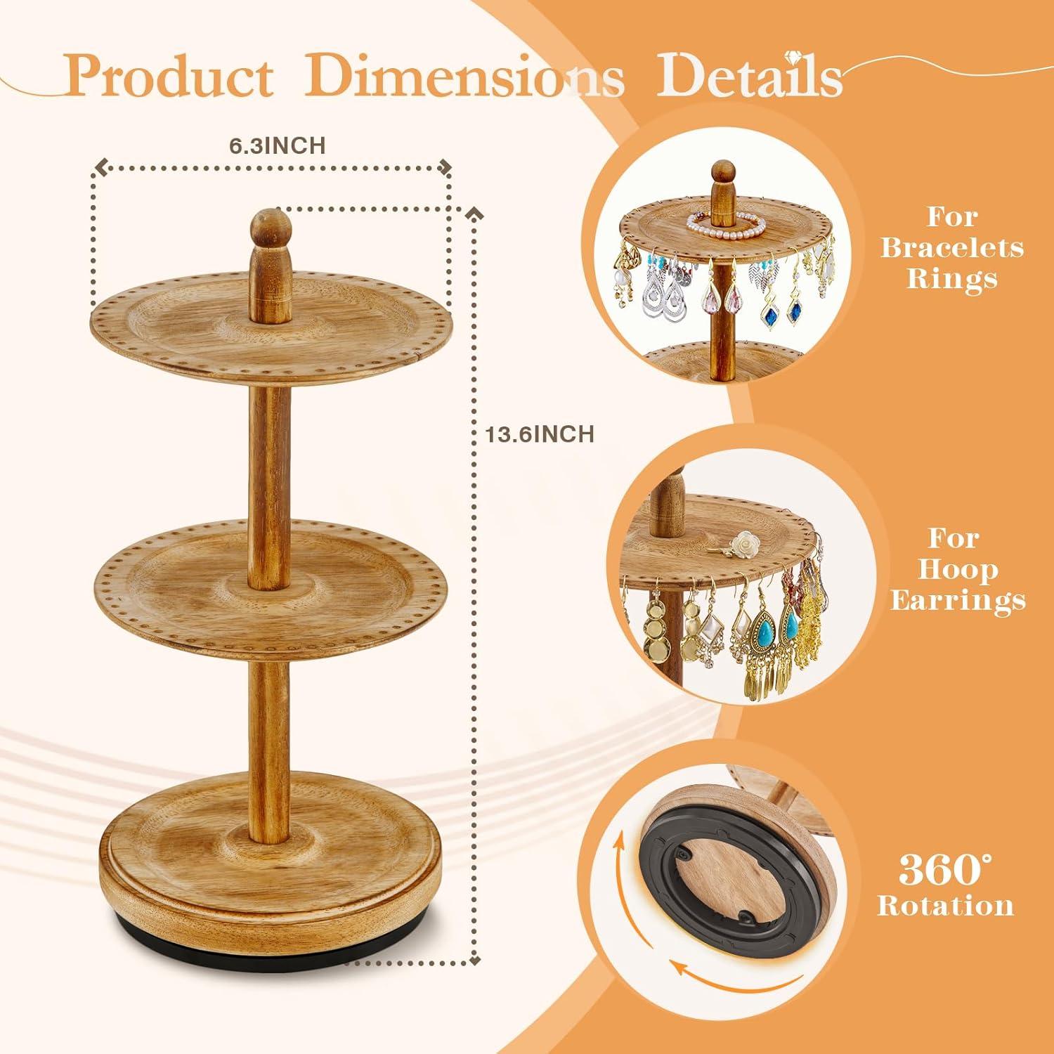 Organizador de Pendientes BNING de Madera Giratorio 3 Niveles