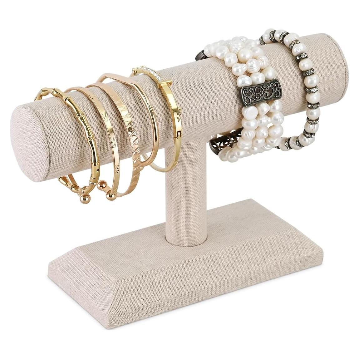 Exhibidor de Joyería MOOCA de Madera y Lino Beige 19.7x12.4cm