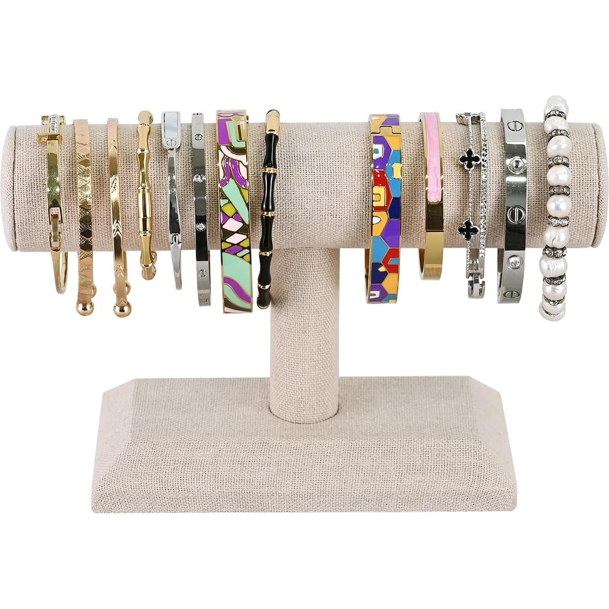 Exhibidor de Joyería MOOCA de Madera y Lino Beige 19.7x12.4cm