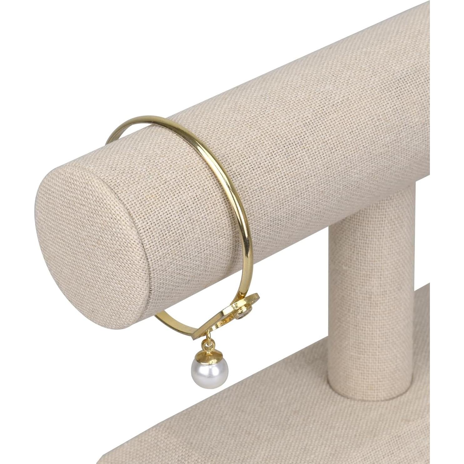 Exhibidor de Joyería MOOCA de Madera y Lino Beige 19.7x12.4cm