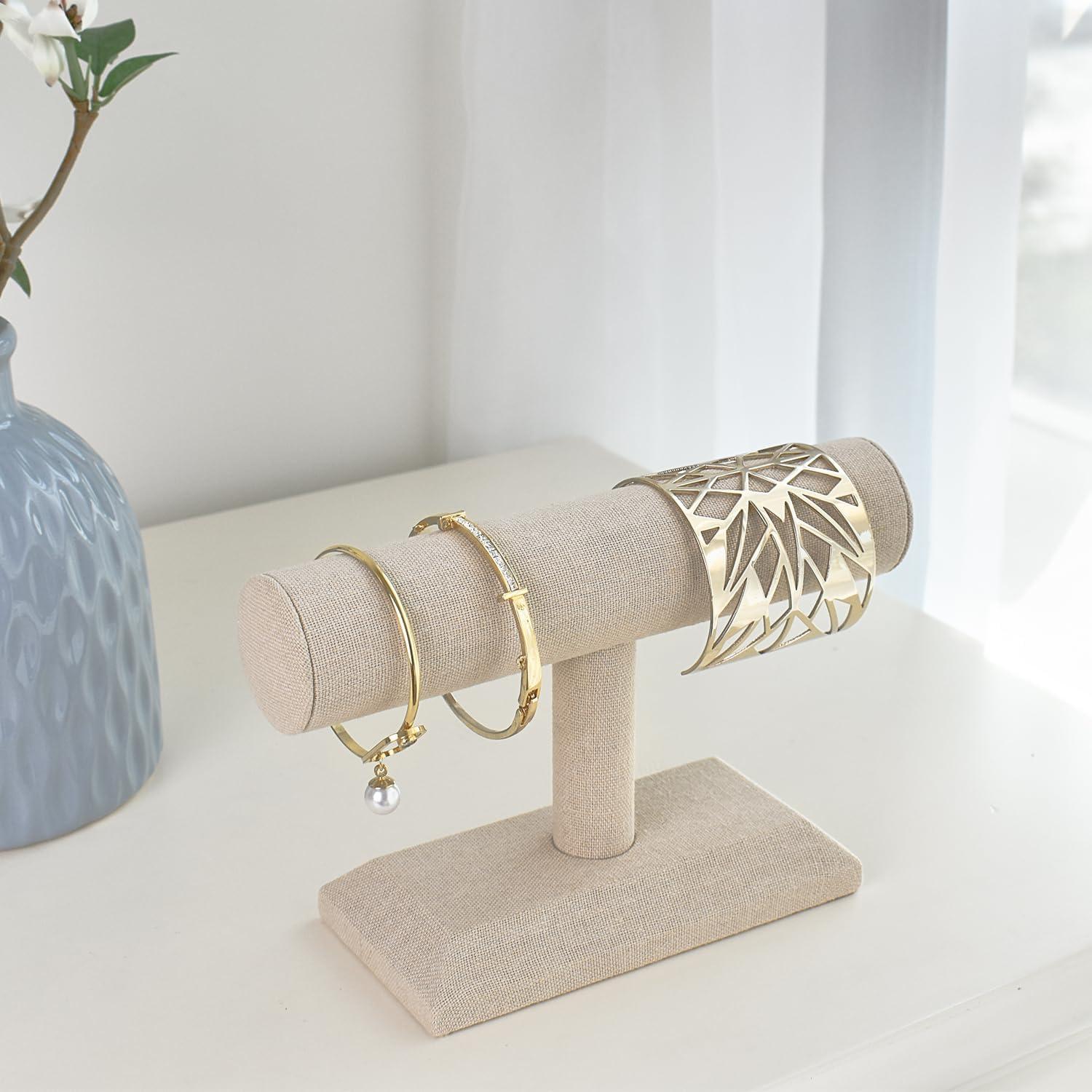 Exhibidor de Joyería MOOCA de Madera y Lino Beige 19.7x12.4cm