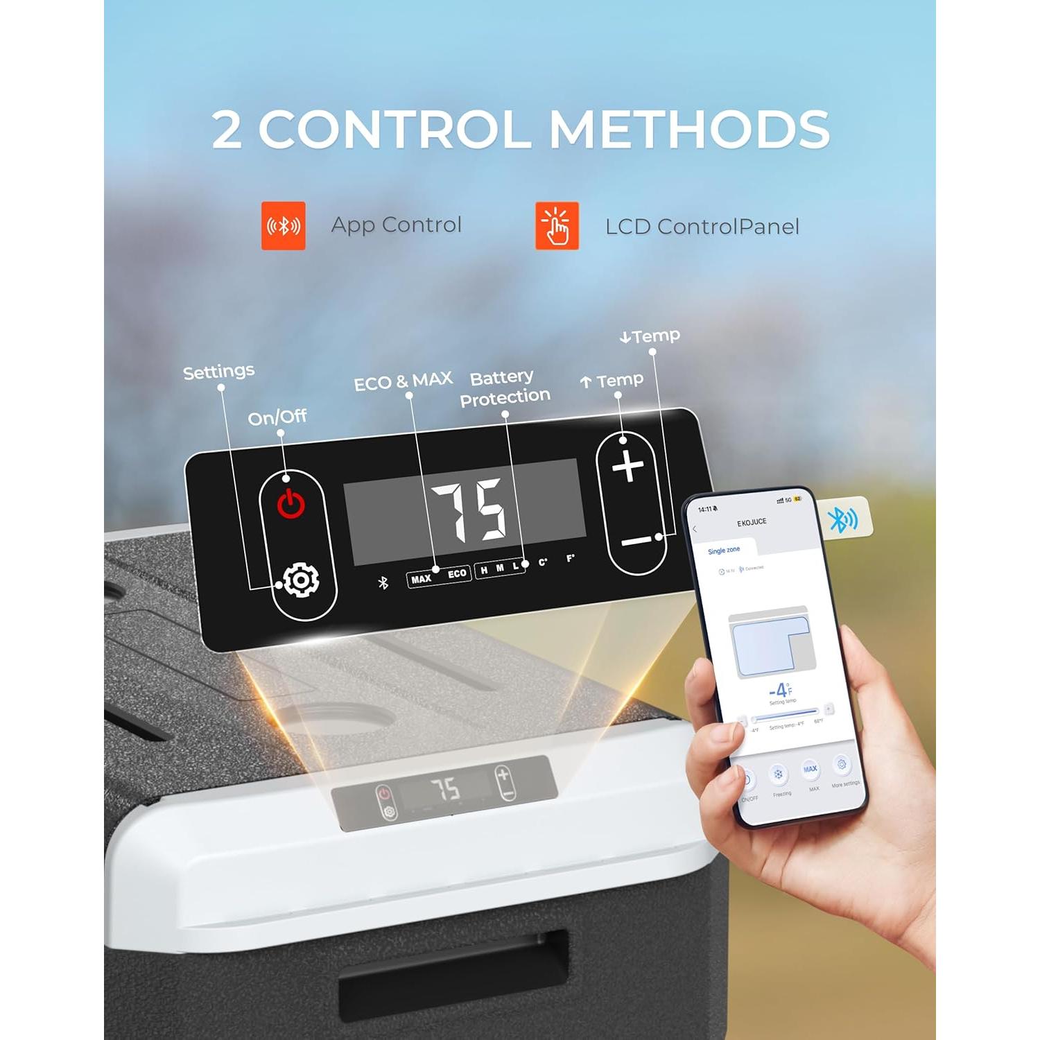 Refrigerador Portátil EKOJUCE 40L 12V/24V Control APP