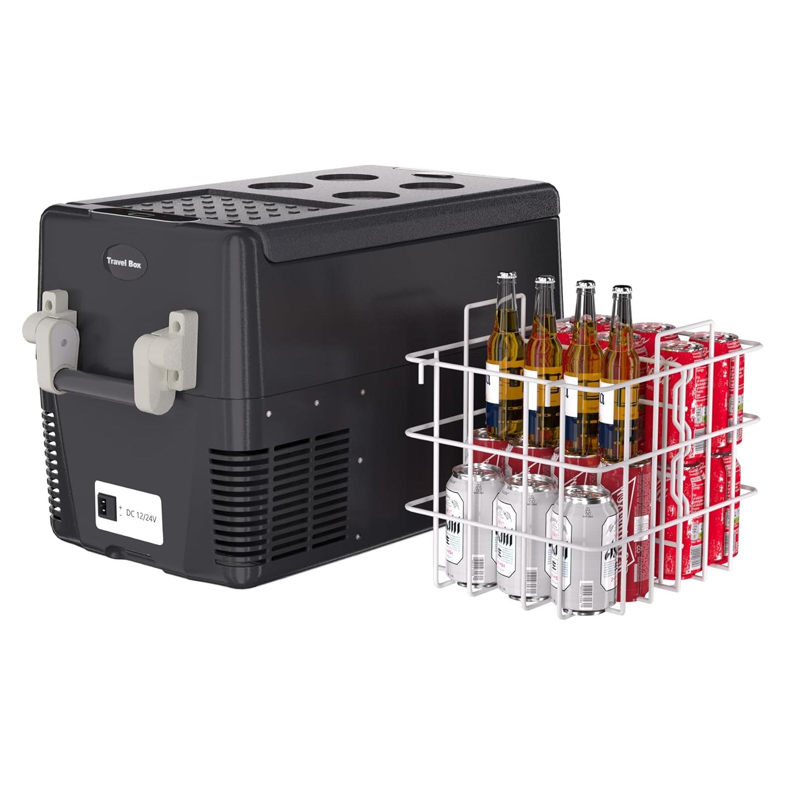 12 Volt Refrigerator, 32QT(30L) Electric Cooler, Portable Freezer 12V/24V DC 110-240V AC, 12V Fridge 0℉~50℉, 12V Car Refrigerator with Basket for Travel, Truck, Boat, Camping