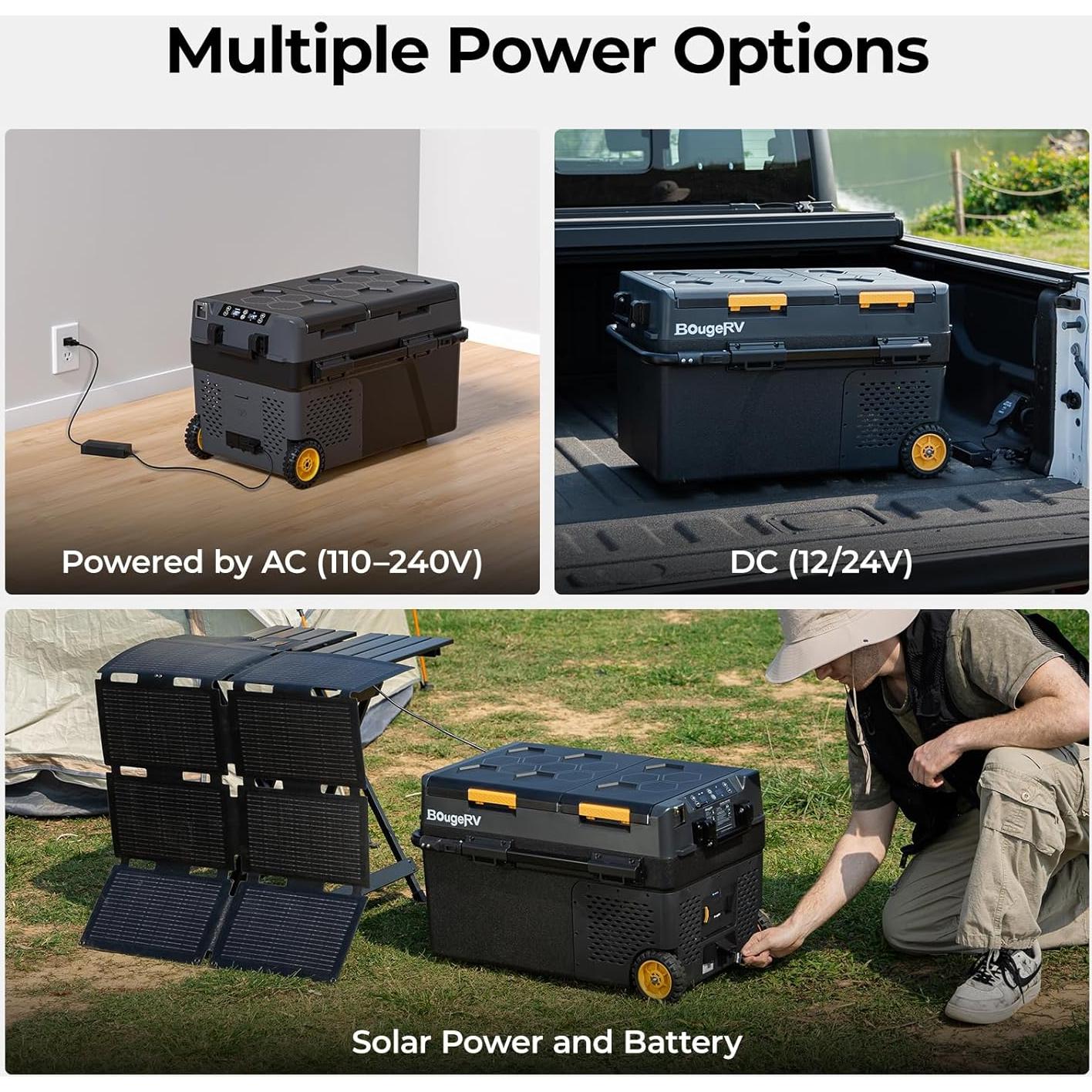 BougeRV 12 Volt Car Refrigerator, CRD2 43 Quart Portable Fridge Freezer with APP Control, -4℉ to 68℉ Dual Zone Compressor Electric Cooler 12/24V DC, 110~240V AC for Overlanding, Camping, RV, Truck