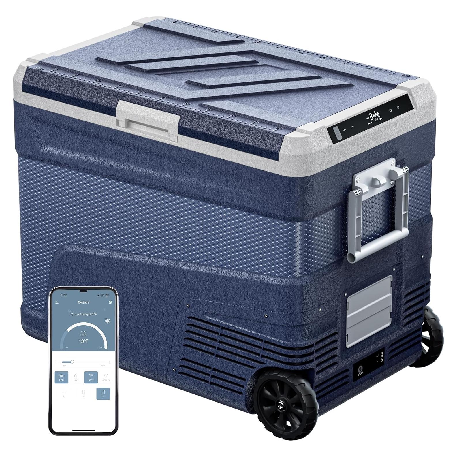 12 Volt Refrigerator Portable Fridge - 58 Quart(55L) Electric Cooler with Wheels, 12/24V DC & 100-240V AC, -4℉-68℉, APP Control, 12V Car Fridge for Camping, Boating, Truck, RV, Outdoor, Home