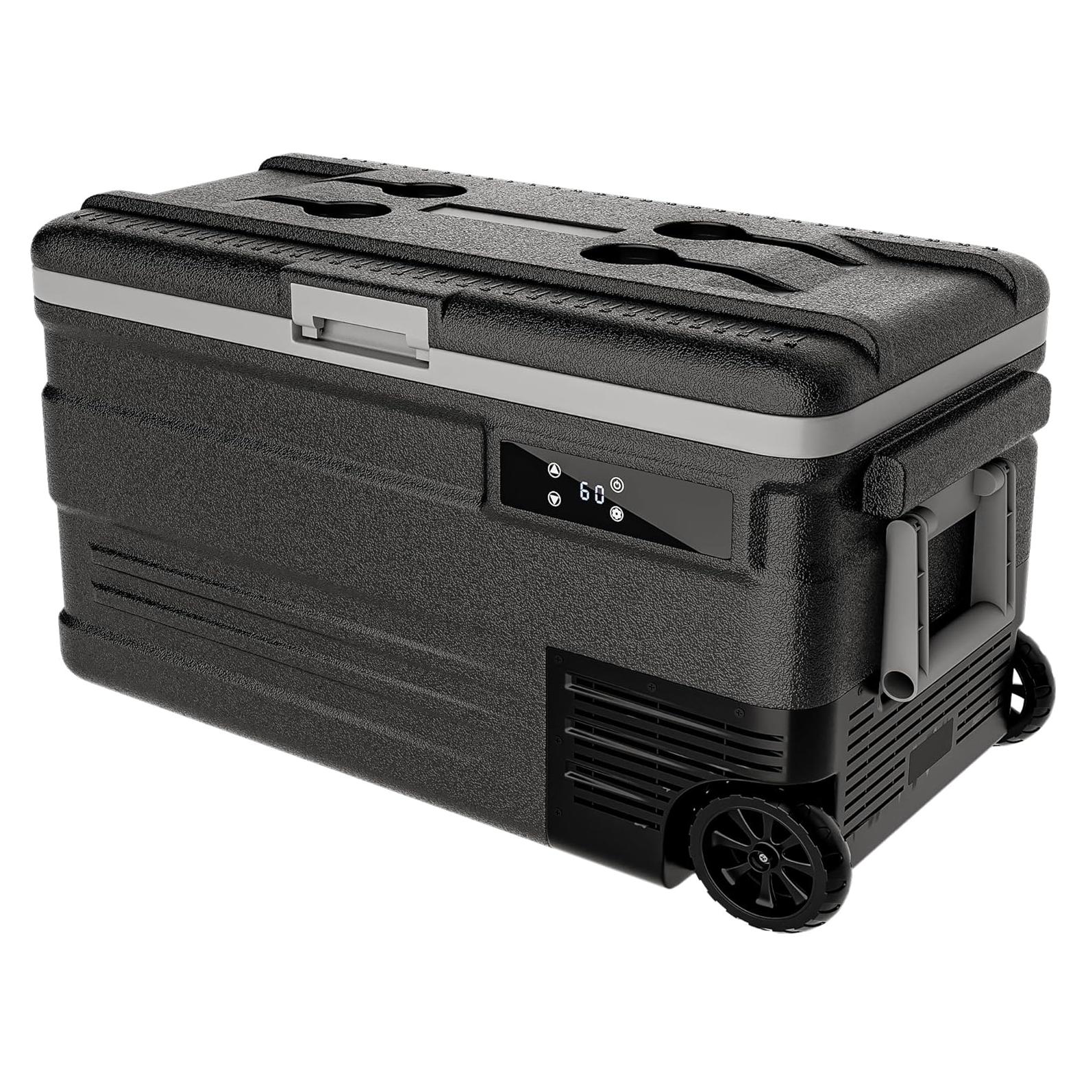 12V Refrigerator, 85 Quart Electric Cooler, 12V/24V DC 100~240V AC, 12v cooler -4℉~68℉, Portable Freezer with Wheels for Truck, RV, Camping,Travel