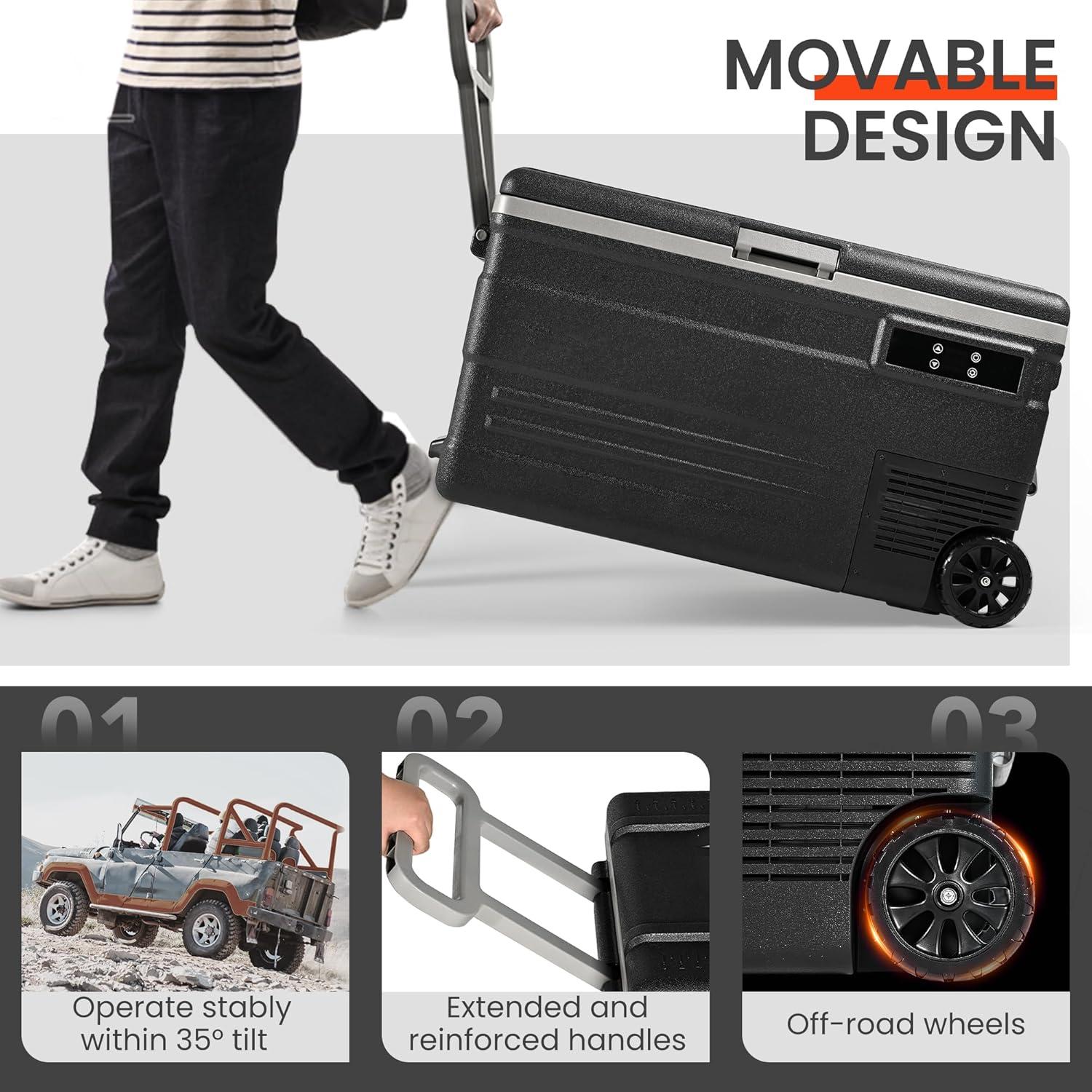 12V Refrigerator, 85 Quart Electric Cooler, 12V/24V DC 100~240V AC, 12v cooler -4℉~68℉, Portable Freezer with Wheels for Truck, RV, Camping,Travel