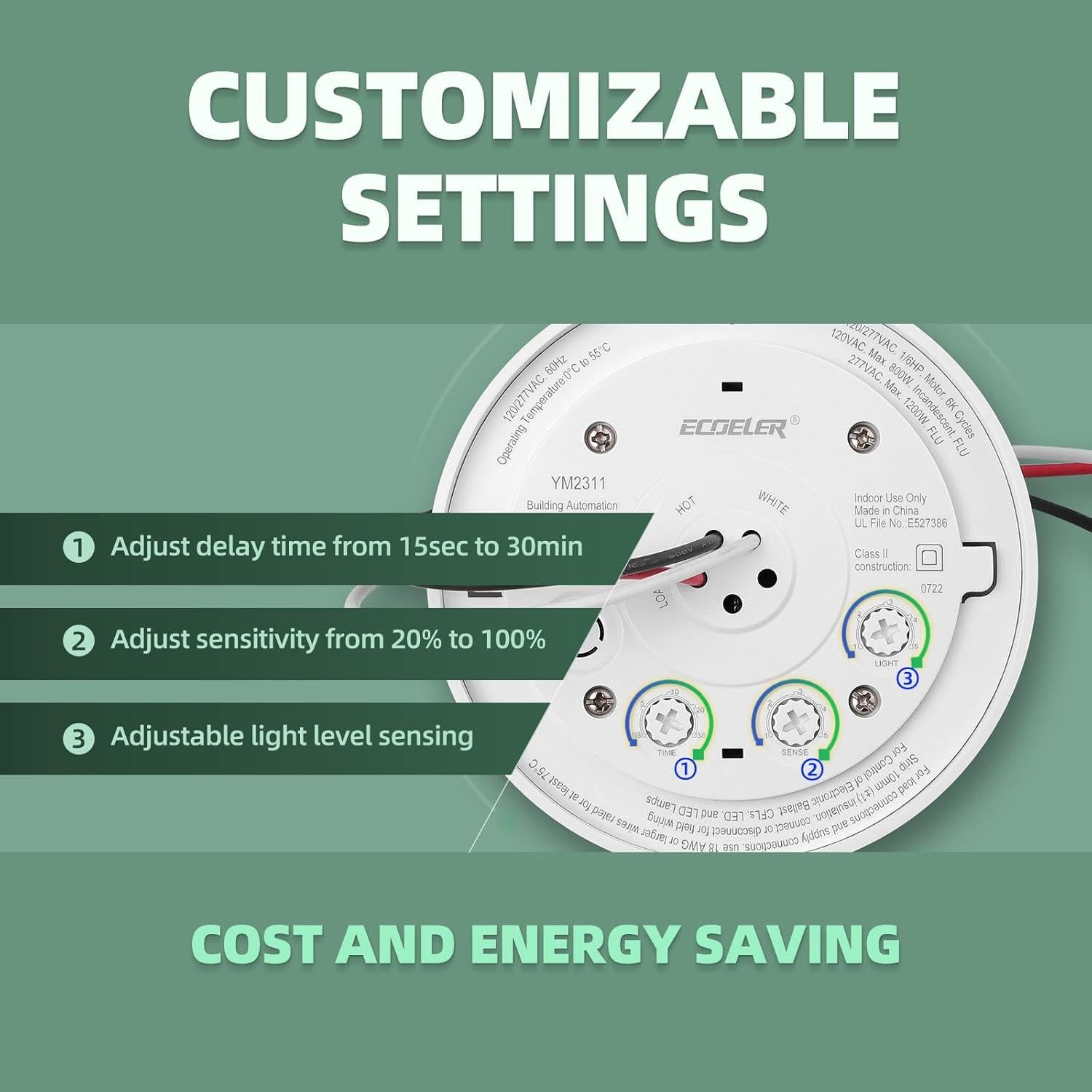 Interruptor de Sensor de Movimiento ECOELER YM2311 Blanco 360°