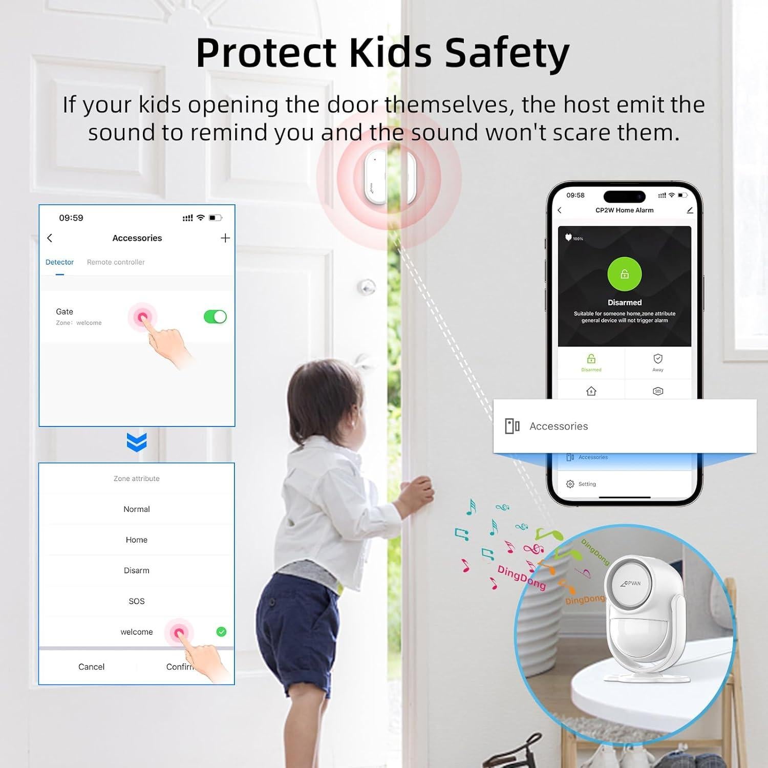 Sistema de Alarma Inalámbrico CPVAN para Hogar con 9 Piezas