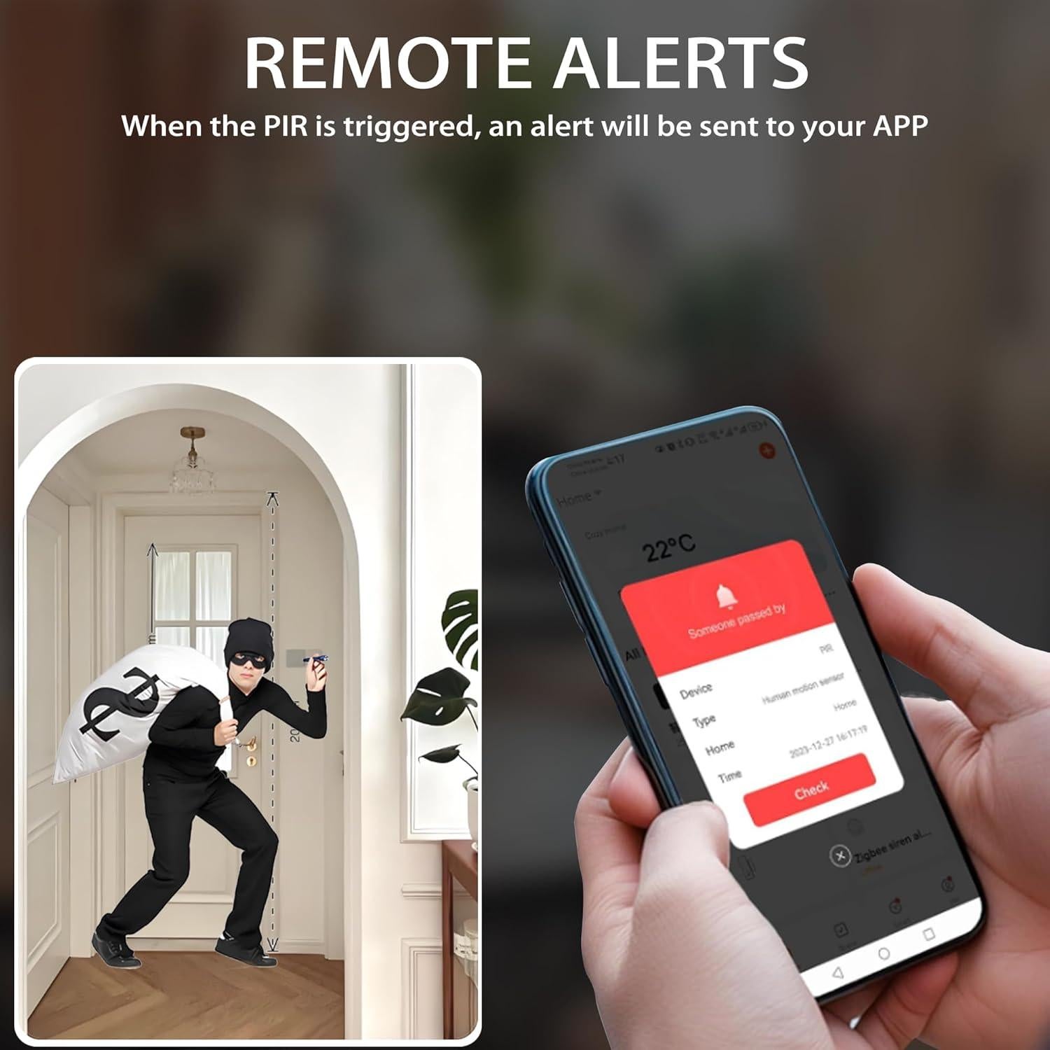 Sensor de Movimiento Infrarrojo QXMH WiFi 6m 128° con App