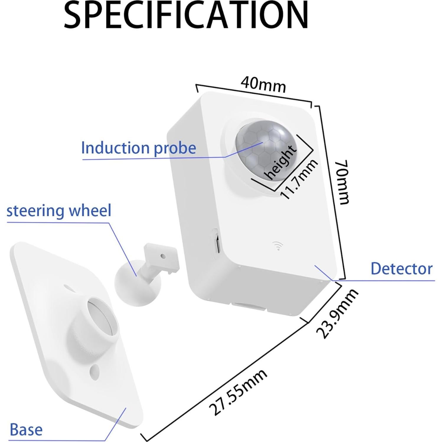 Sensor de Movimiento Inalámbrico WiFi QXMH PIR 8m 128°