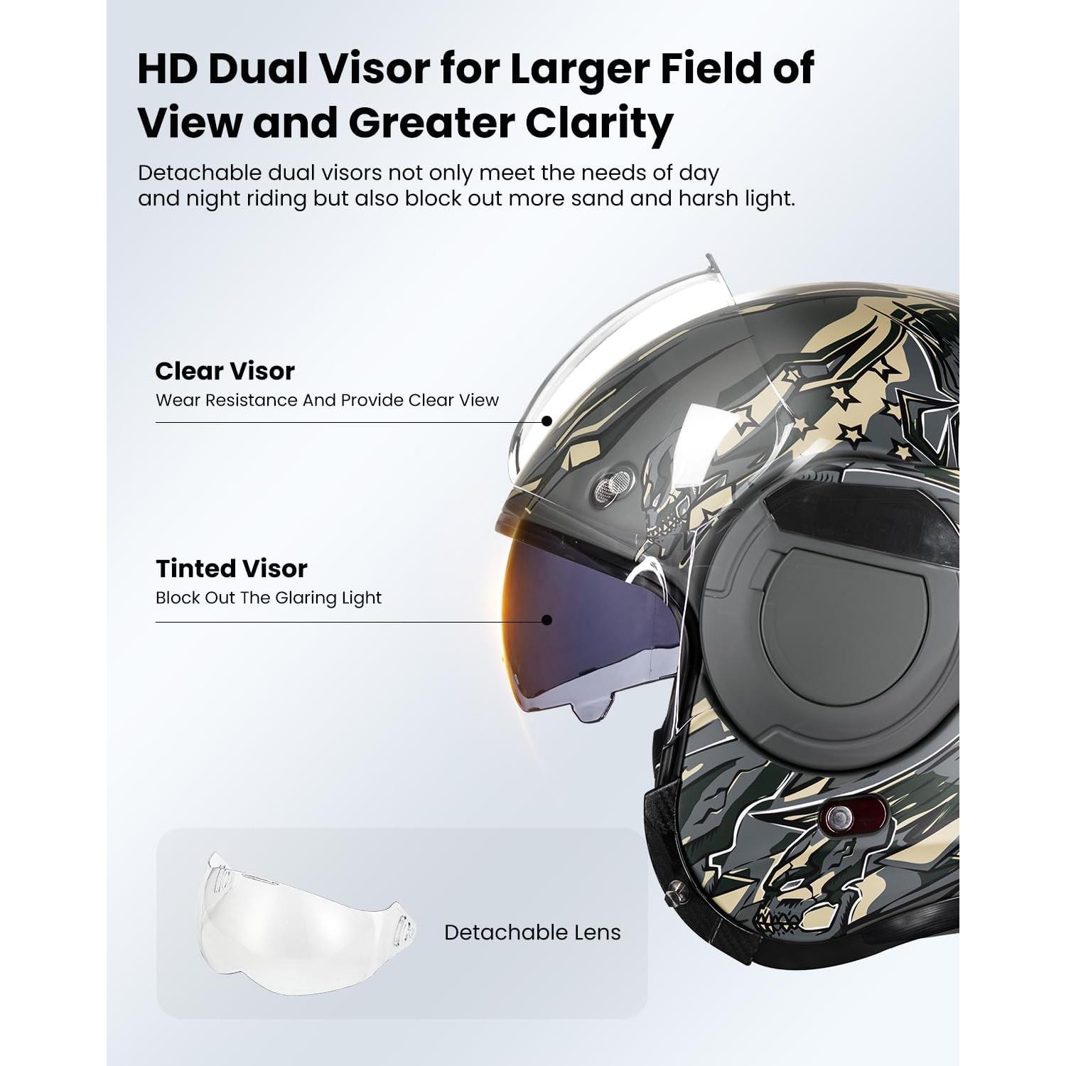 Casco Modular ILM Vintage Verde Militar S con Protector 180°