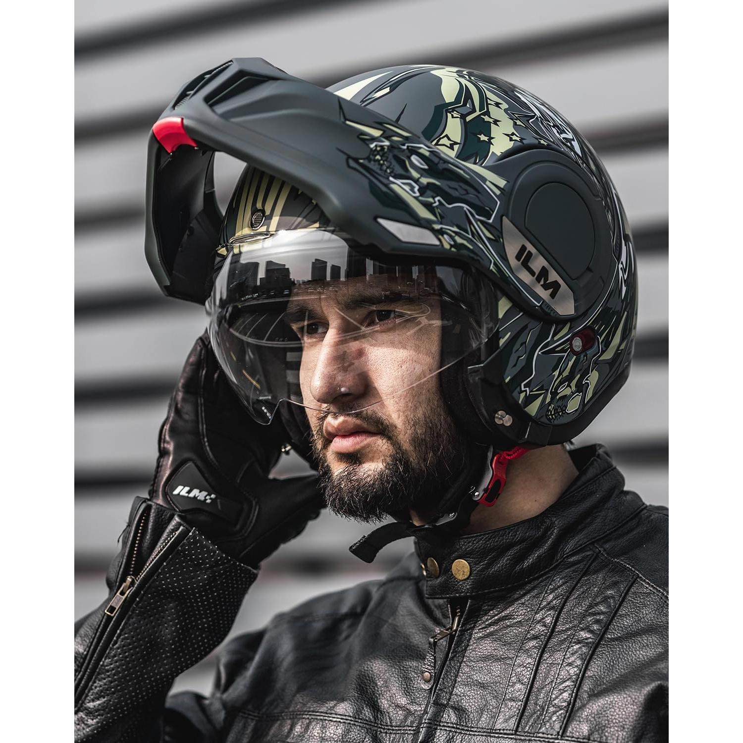 Casco Modular ILM Vintage Verde Militar S con Protector 180°