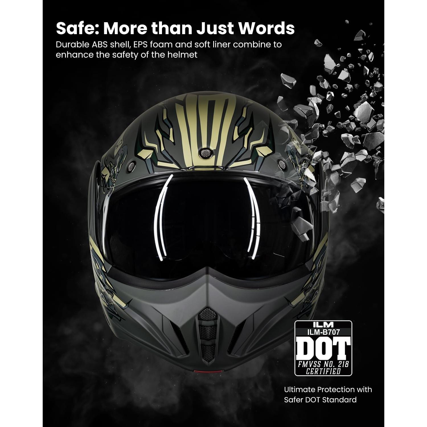 Casco Modular ILM B707 Verde Militar para Motocicleta M