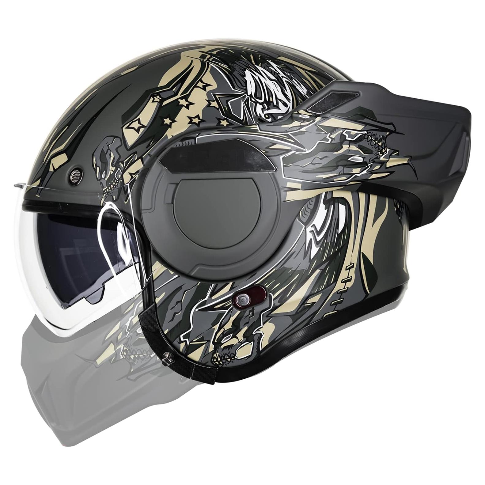 Casco Modular ILM B707 Verde Militar para Motocicleta L