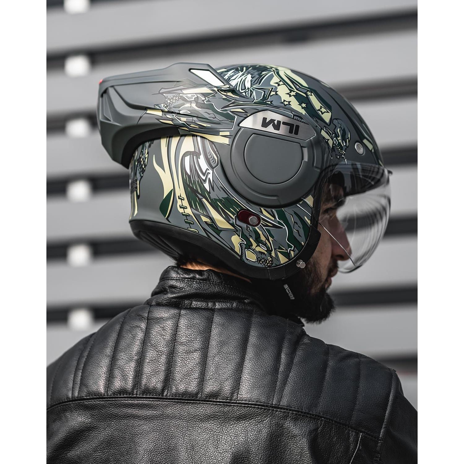 Casco Modular ILM B707 Verde Militar para Motocicleta L