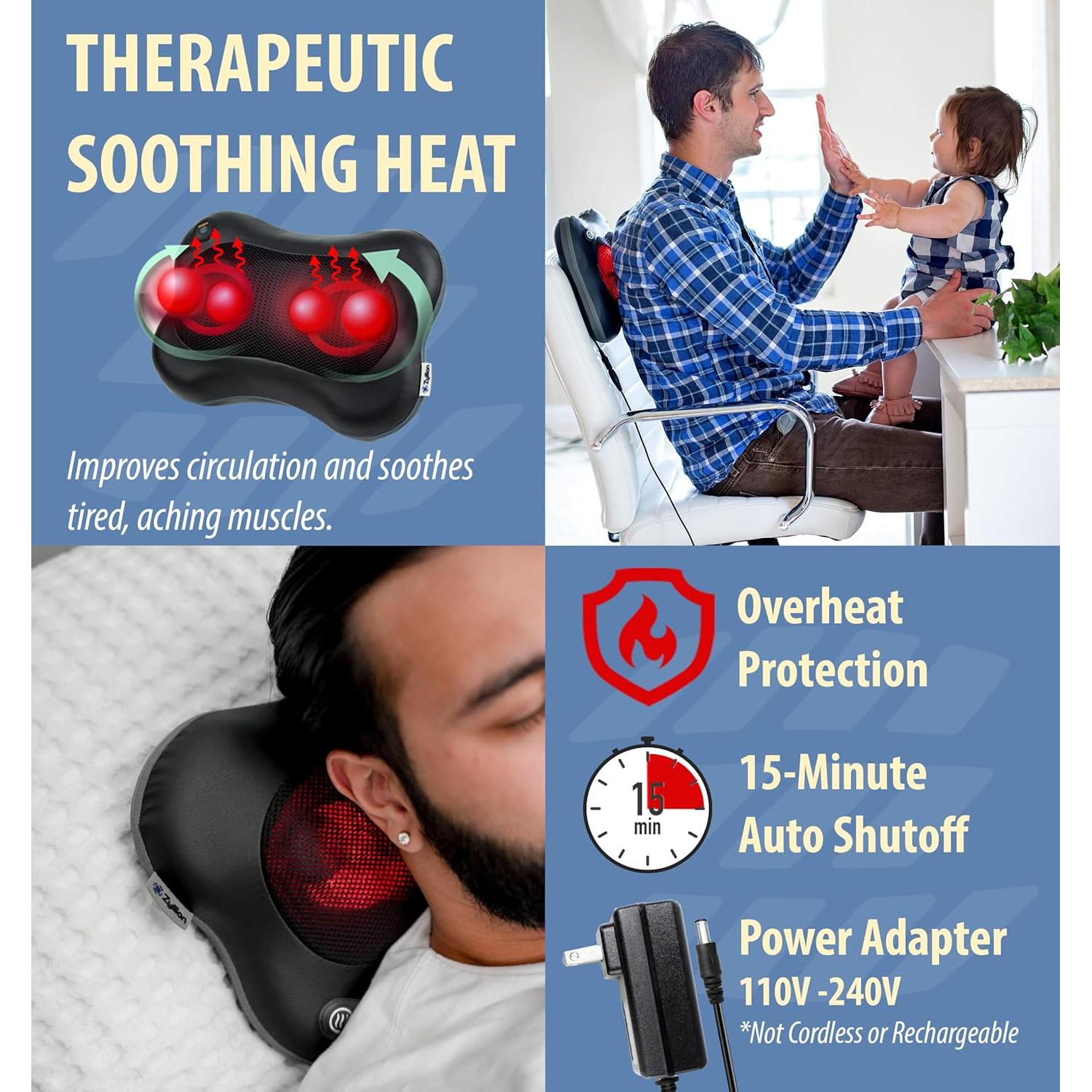 Masajeador Eléctrico Zyllion ZMA-34 con Calor y 2 Velocidades