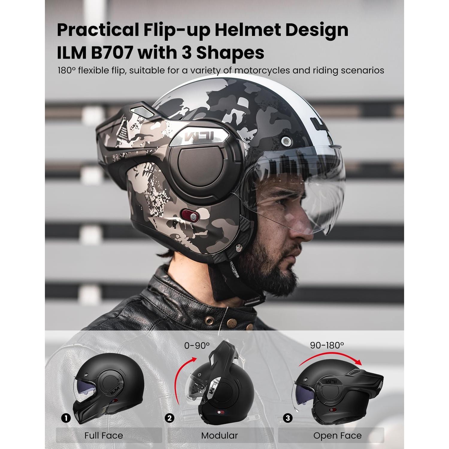 Casco Modular ILM B707 Camuflaje Mediano para Motociclismo